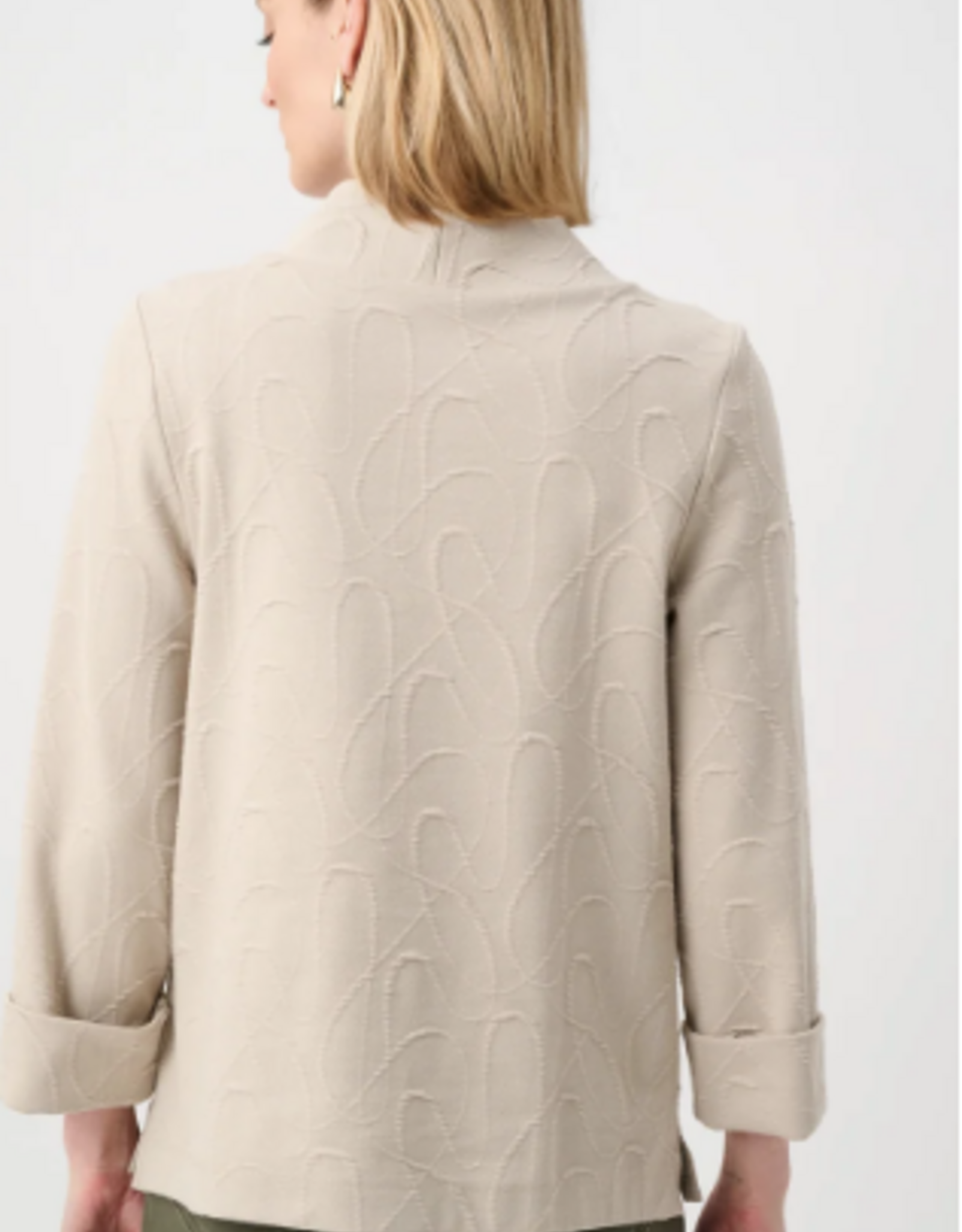 Joseph Ribkoff Joseph Ribkoff  Beige/Silver Jacquard  Sweater Funnel Collar Trapeze Top