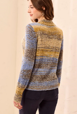 Tribal Democracy Cobalt Space-Dye Textured Mock Neck Puff Sleeve Sweater