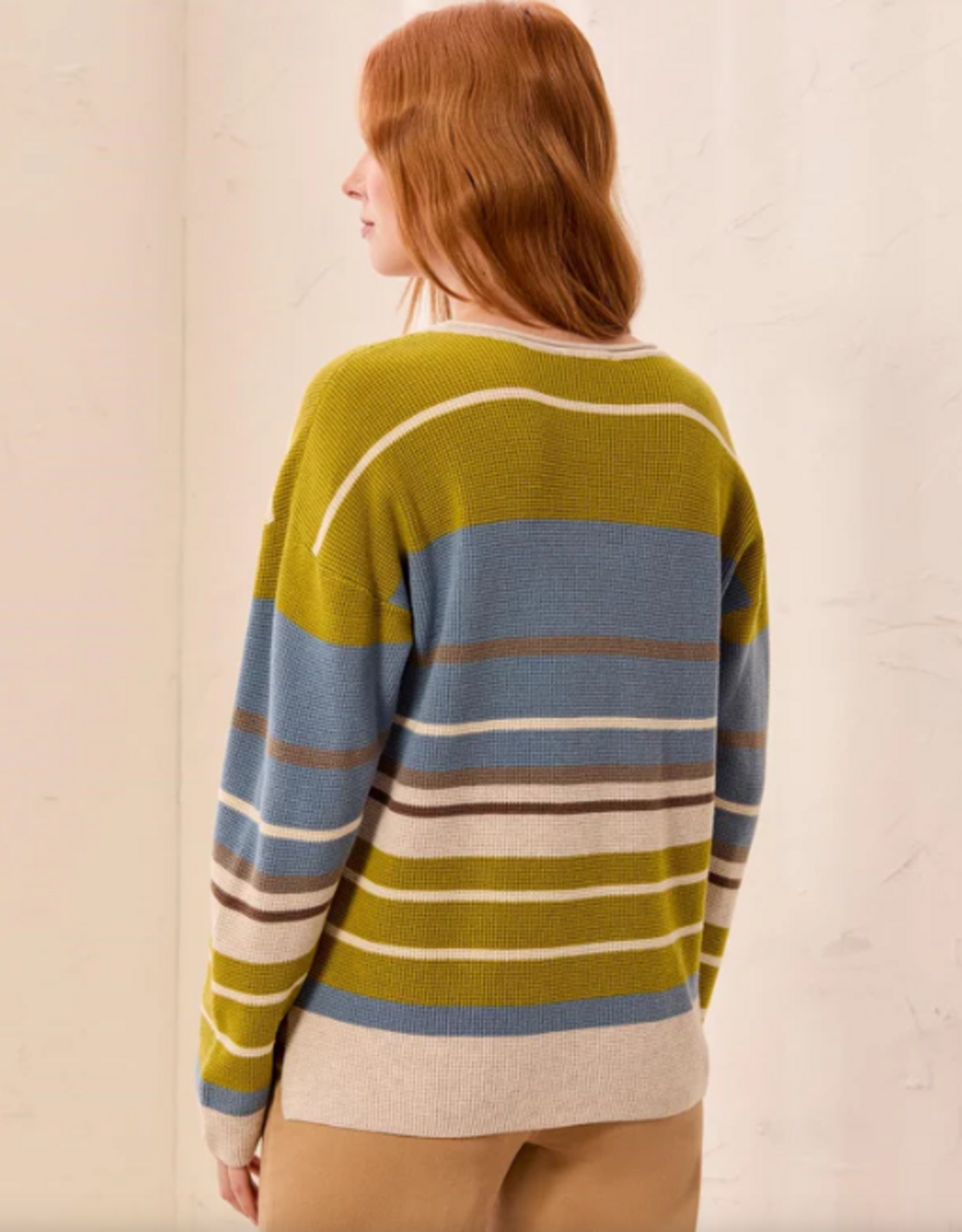 Tribal Democracy  Pear Waffle Knit U-Neck Long Sleeve Sweater