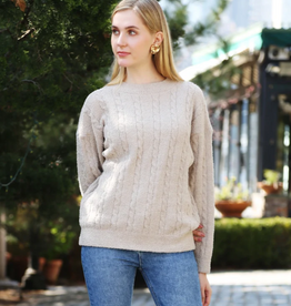 Comfy Luxe Comfy Luxe Beige Solid Cable Knit Ultra Soft Sweater One Size