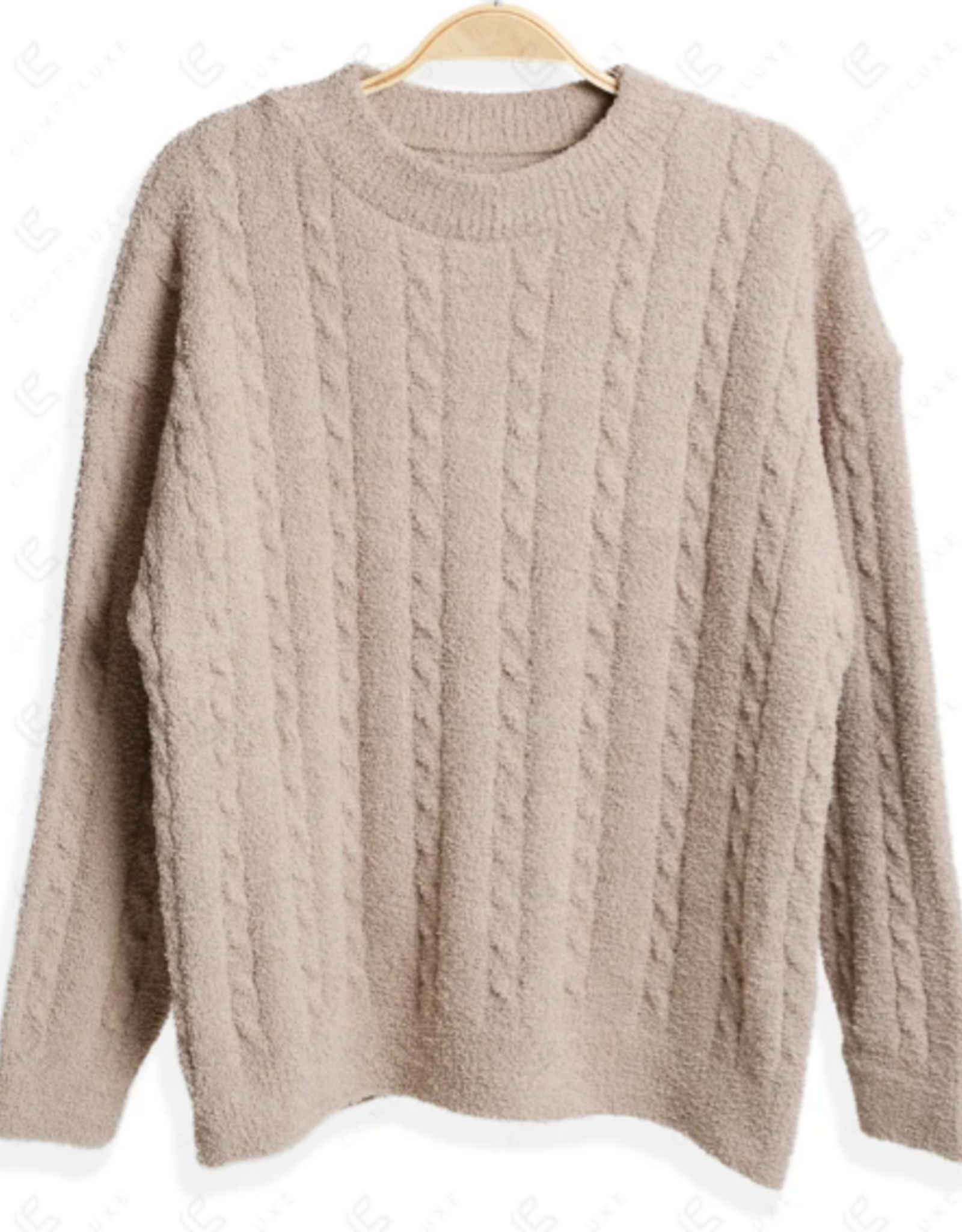 Comfy Luxe Comfy Luxe Beige Solid Cable Knit Ultra Soft Sweater One Size