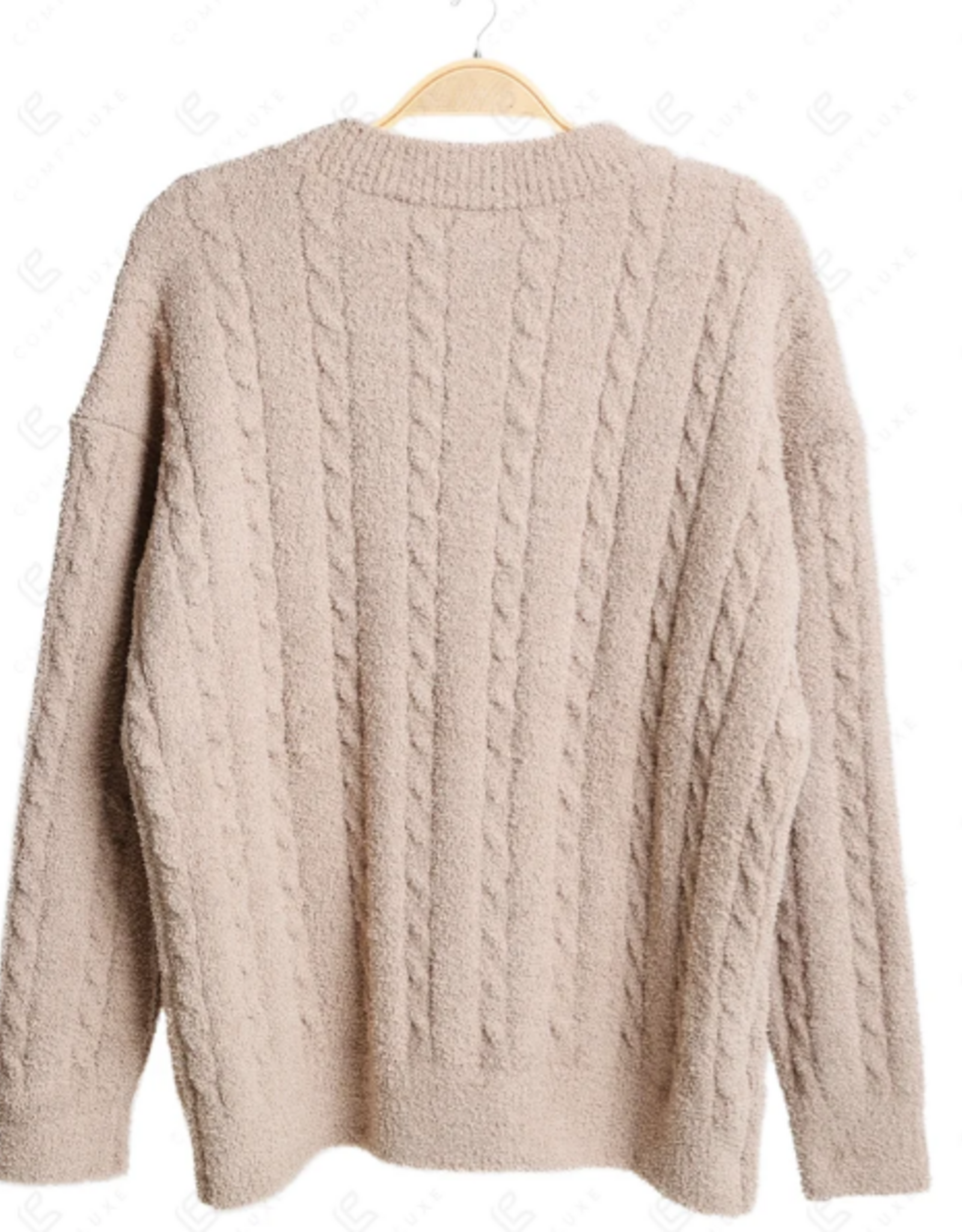 Comfy Luxe Comfy Luxe Beige Solid Cable Knit Ultra Soft Sweater One Size