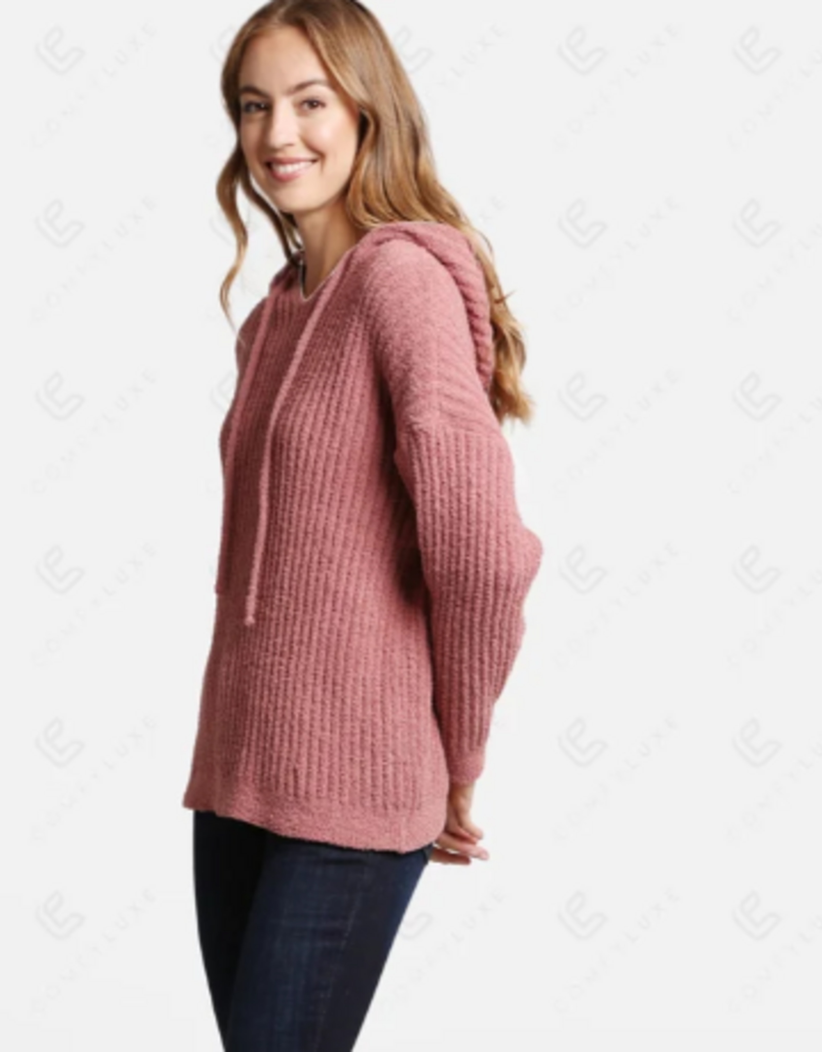Comfy Luxe Comfy Luxe Blush Solid Cable Knit Ultra Soft Hoodie