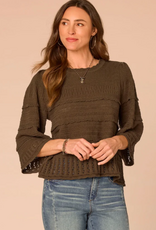 Democracy Democracy Moss Bell Sleeve Round Neck Scallop Edge Variegated Stitch Mix Sweater