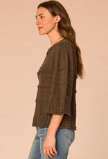 Democracy Democracy Moss Bell Sleeve Round Neck Scallop Edge Variegated Stitch Mix Sweater