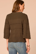 Democracy Democracy Moss Bell Sleeve Round Neck Scallop Edge Variegated Stitch Mix Sweater