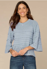 Democracy Democracy Blue Bell Sleeve Round Neck Scallop Edge Variegated Stitch Mix Sweater