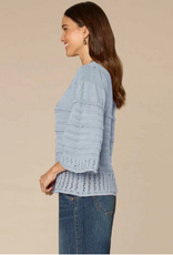 Democracy Democracy Blue Bell Sleeve Round Neck Scallop Edge Variegated Stitch Mix Sweater