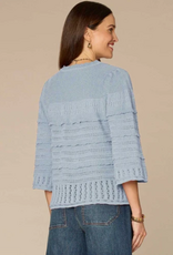 Democracy Democracy Blue Bell Sleeve Round Neck Scallop Edge Variegated Stitch Mix Sweater