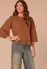 Democracy Democracy Saddle Bell Sleeve Round Neck Scallop Edge Stitch Mix Petite Sweater