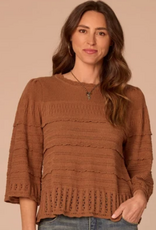 Democracy Democracy Saddle Bell Sleeve Round Neck Scallop Edge Stitch Mix Petite Sweater