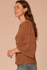 Democracy Democracy Saddle Bell Sleeve Round Neck Scallop Edge Stitch Mix Petite Sweater