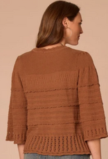 Democracy Democracy Saddle Bell Sleeve Round Neck Scallop Edge Stitch Mix Petite Sweater