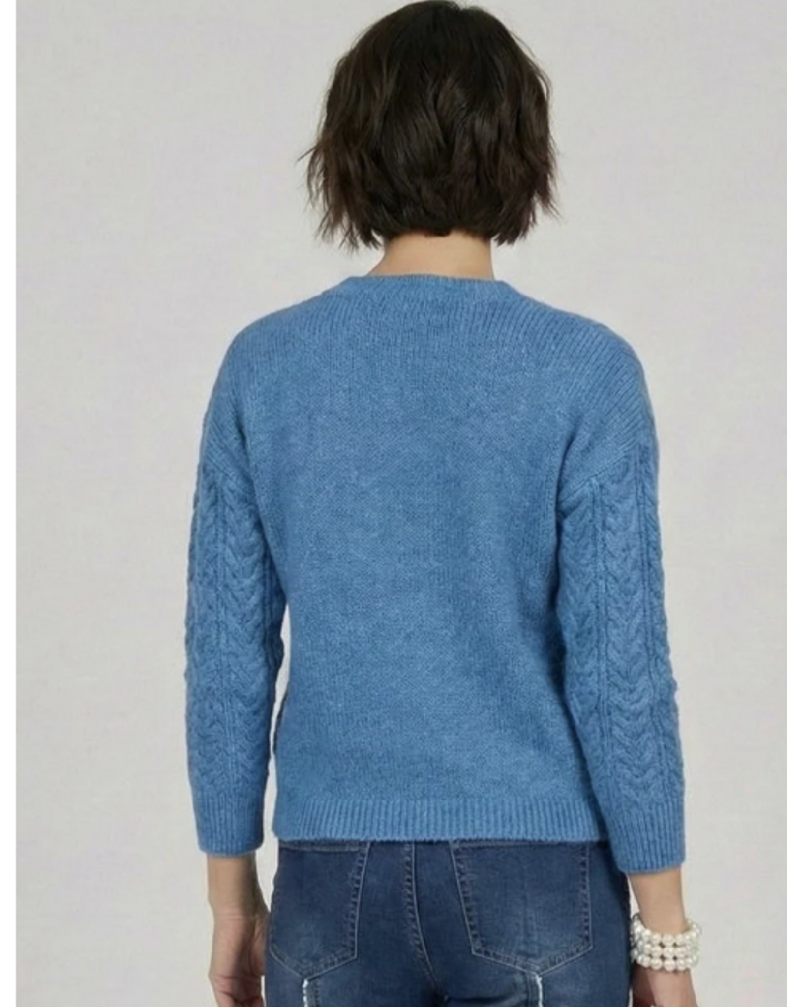 Ethyl Ethyl  Chisel Comment Blue Round Neck L/S  Cable Sweater
