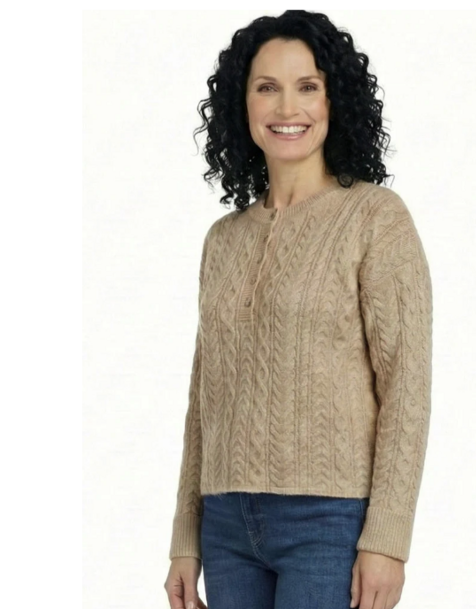 Ethyl Ethyl Bridge Comment Tan  Round Neck L/S  Cable Sweater