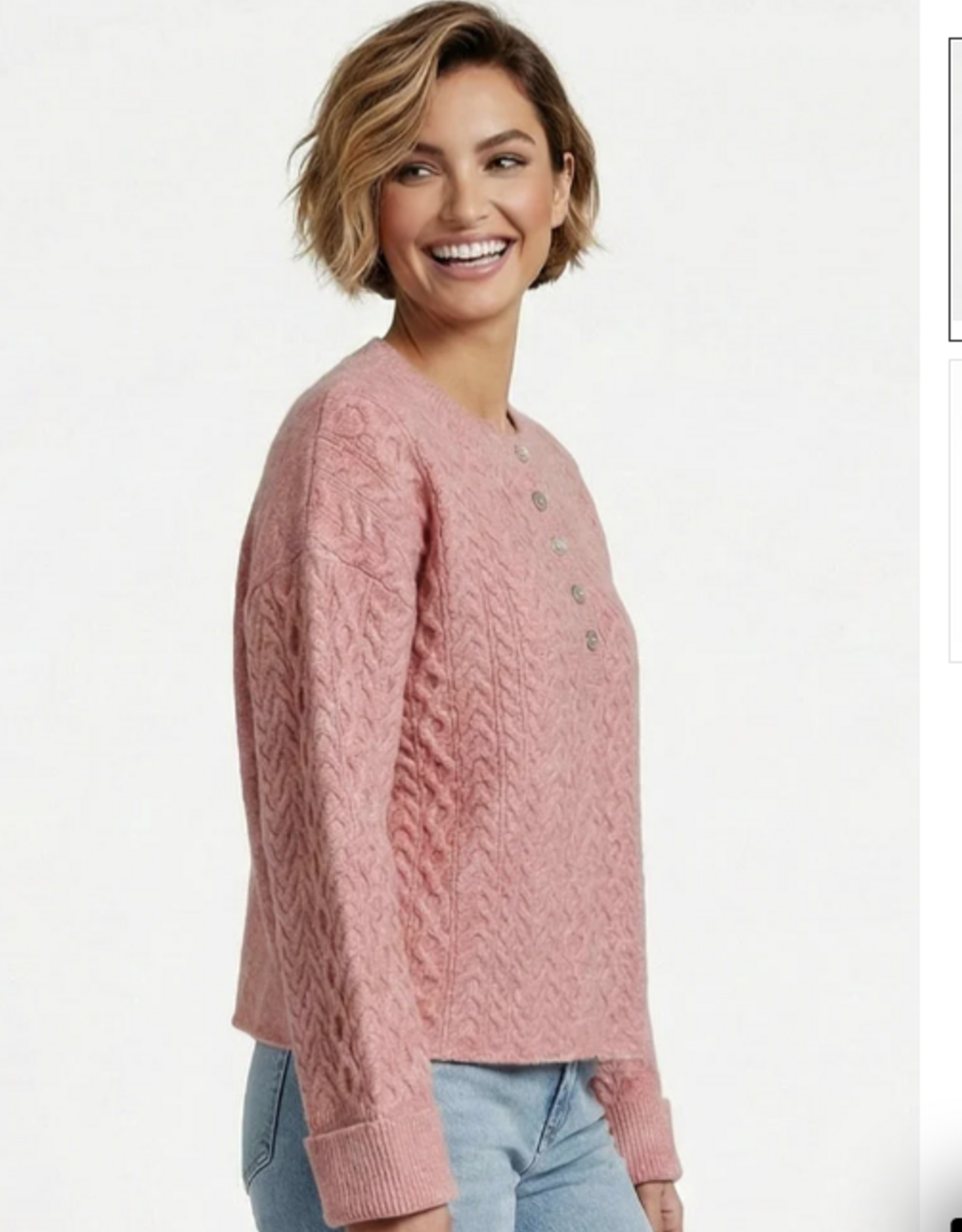 Ethyl Ethyl Arch Comment PINK Round Neck L/S  Cable Sweater