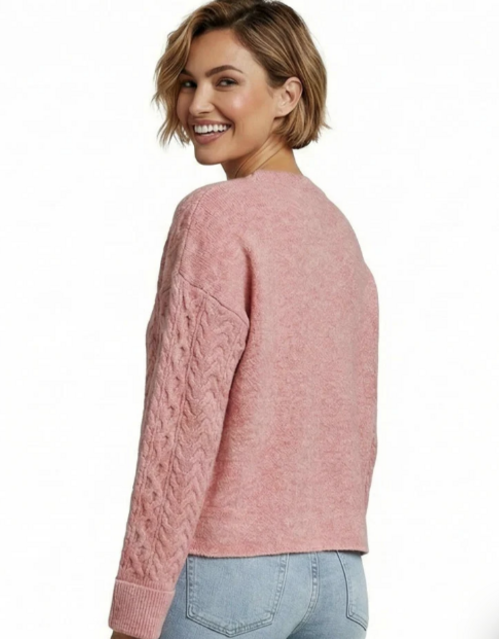 Ethyl Ethyl Arch Comment PINK Round Neck L/S  Cable Sweater