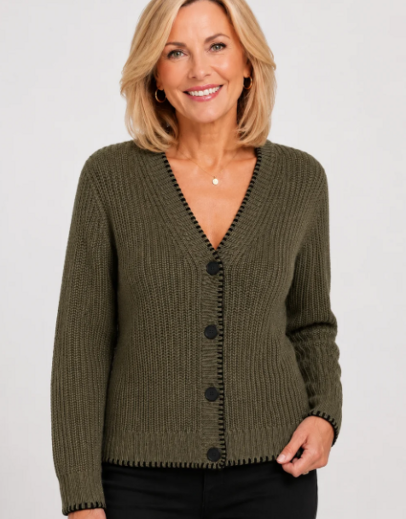 Ethyl Ethyl Civic Olive Green Stitch Edge Cardigan