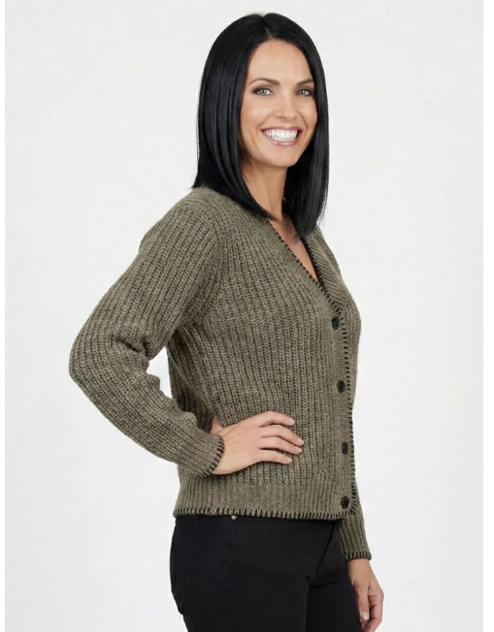 Ethyl Ethyl Civic Olive Green Stitch Edge Cardigan