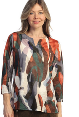 Jess & Jane Jess & Jane  Golden Hour Print  Notch Neck 3/4 Sleeve Top