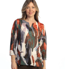 Jess & Jane Jess & Jane  Golden Hour Print  Notch Neck 3/4 Sleeve Top