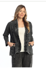 Jess & Jane Jess & Jane Black Mineral Washed/Garment  Dyed Cotton Fleece Cardigan