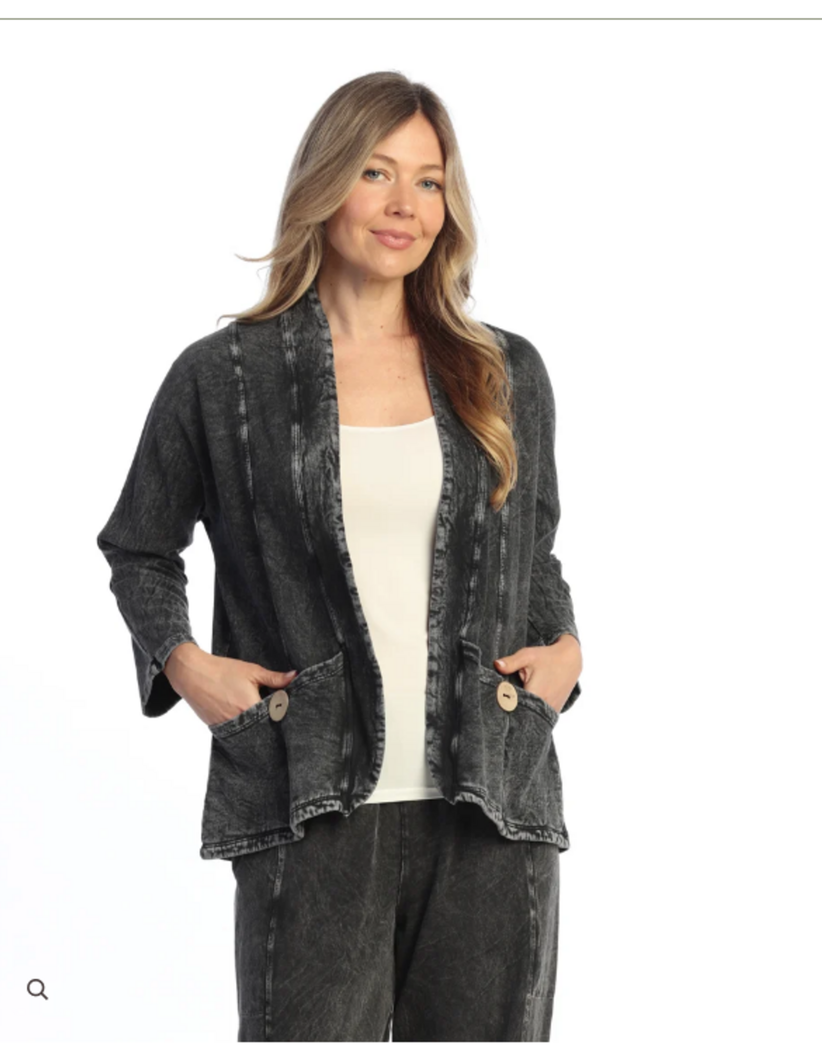 Jess & Jane Jess & Jane Black Mineral Washed/Garment  Dyed Cotton Fleece Cardigan