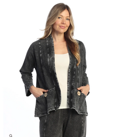 Jess & Jane Jess & Jane Black Mineral Washed/Garment  Dyed Cotton Fleece Cardigan