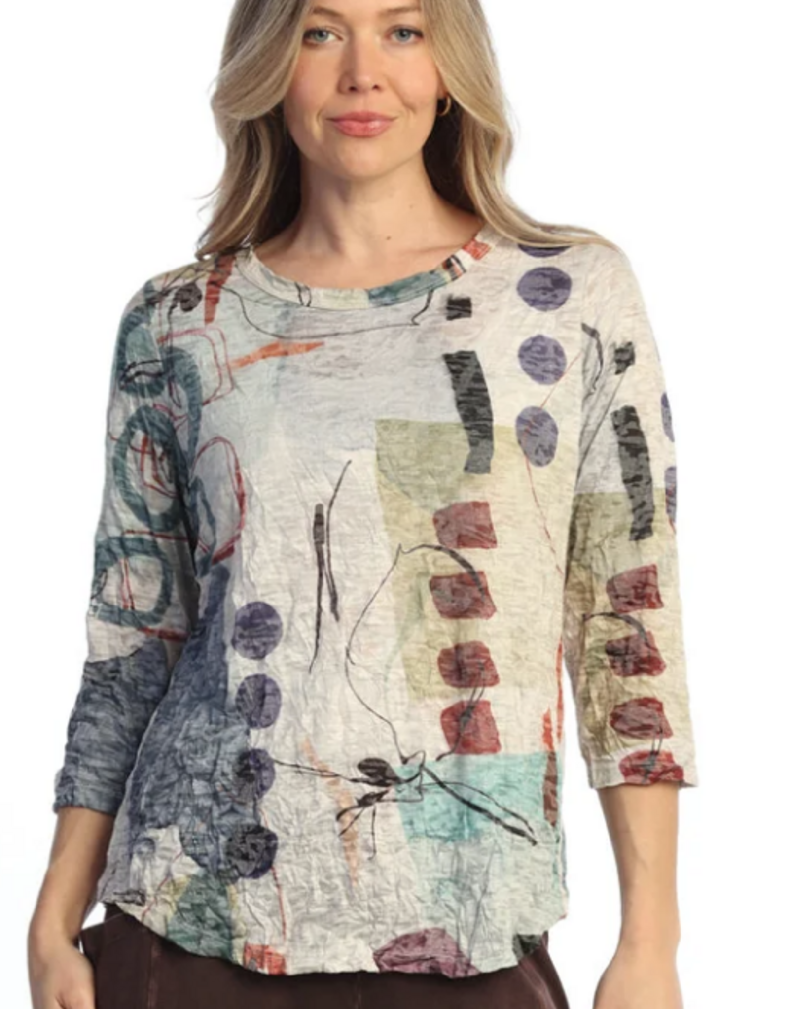 Jess & Jane Jess & Jane Sienna Crushed Texture Print 3/4 Sleeve  Top