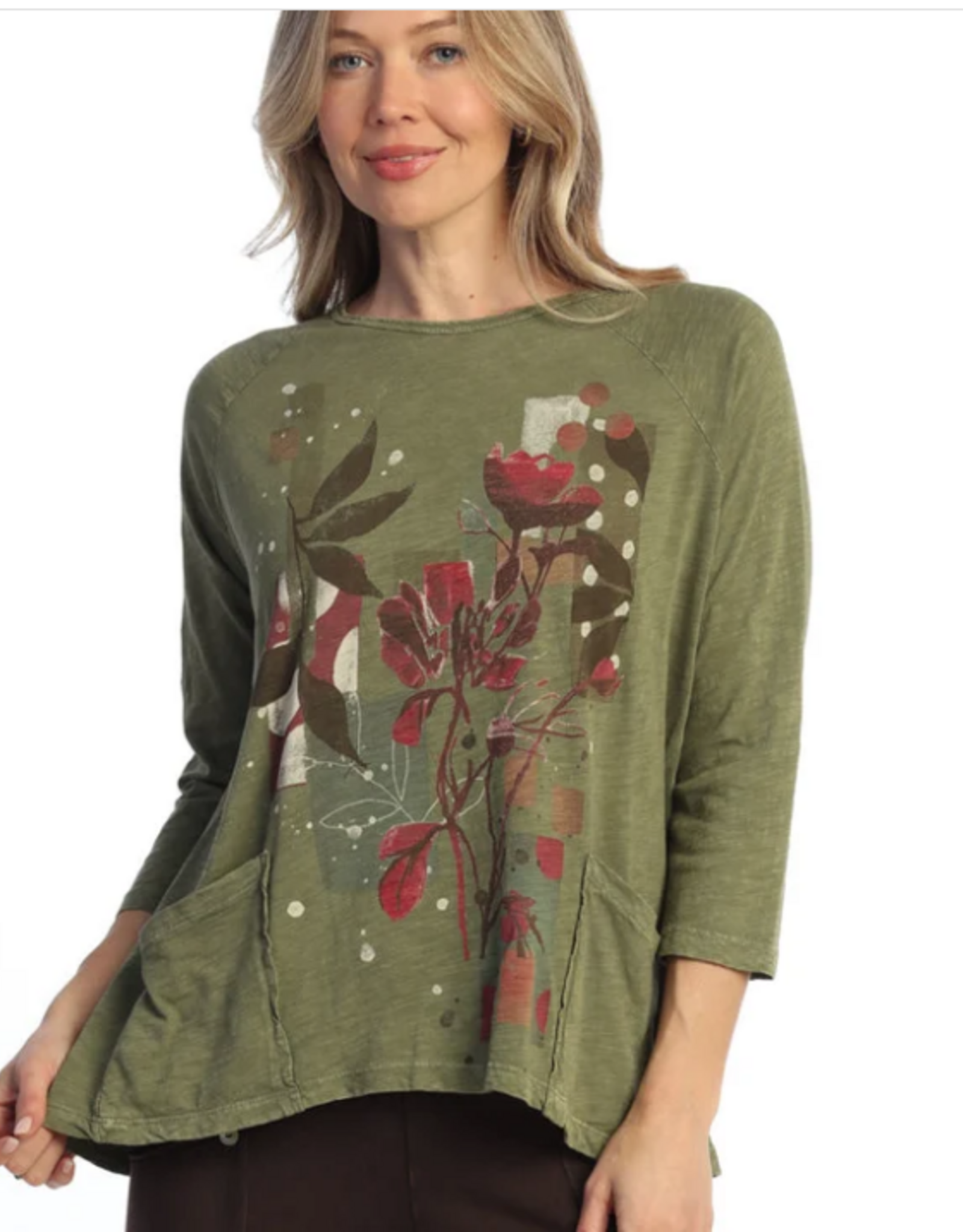 Jess & Jane Jess & Jane Fern Mineral Washed Patch Pocket Tunic Top