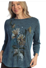 Jess & Jane Jess & Jane Sapphire Sundance Floral Print Mineral Washed Top