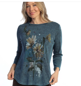 Jess & Jane Jess & Jane Sapphire Sundance Floral Print Mineral Washed Top