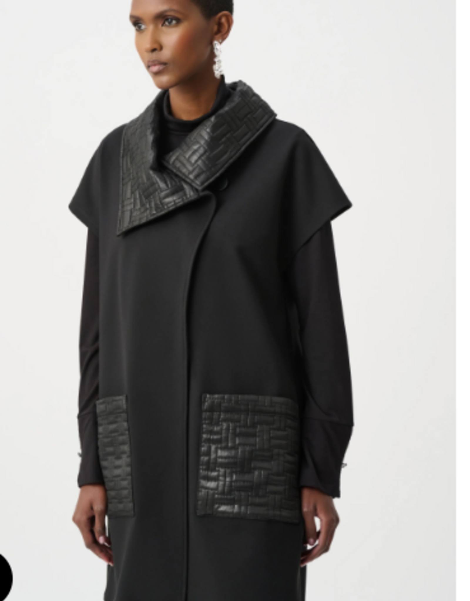 Joseph Ribkoff Joseph Ribkoff Black Heavy Knit Vest With Quilted Collar