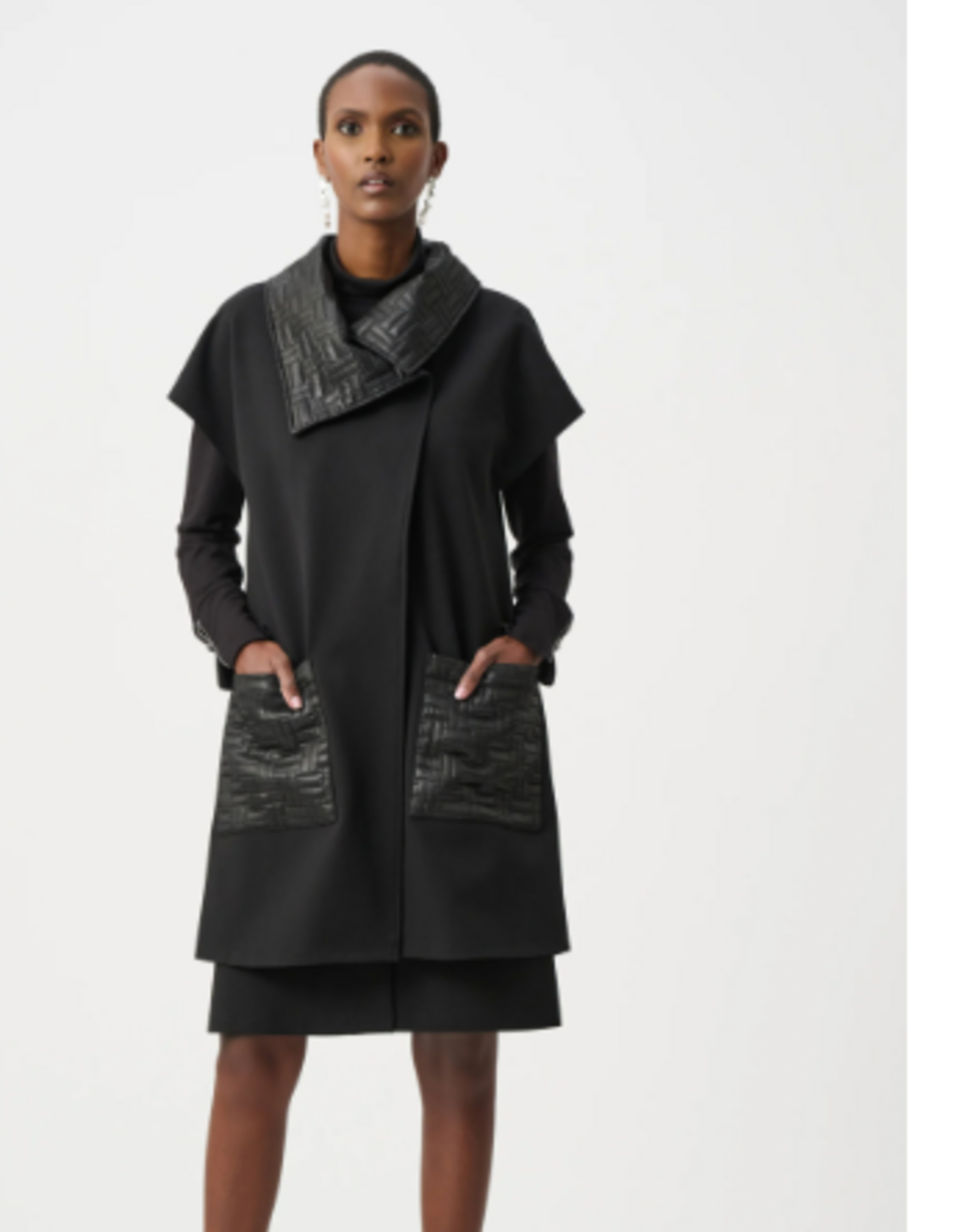 Joseph Ribkoff Joseph Ribkoff Black Heavy Knit Vest With Quilted Collar