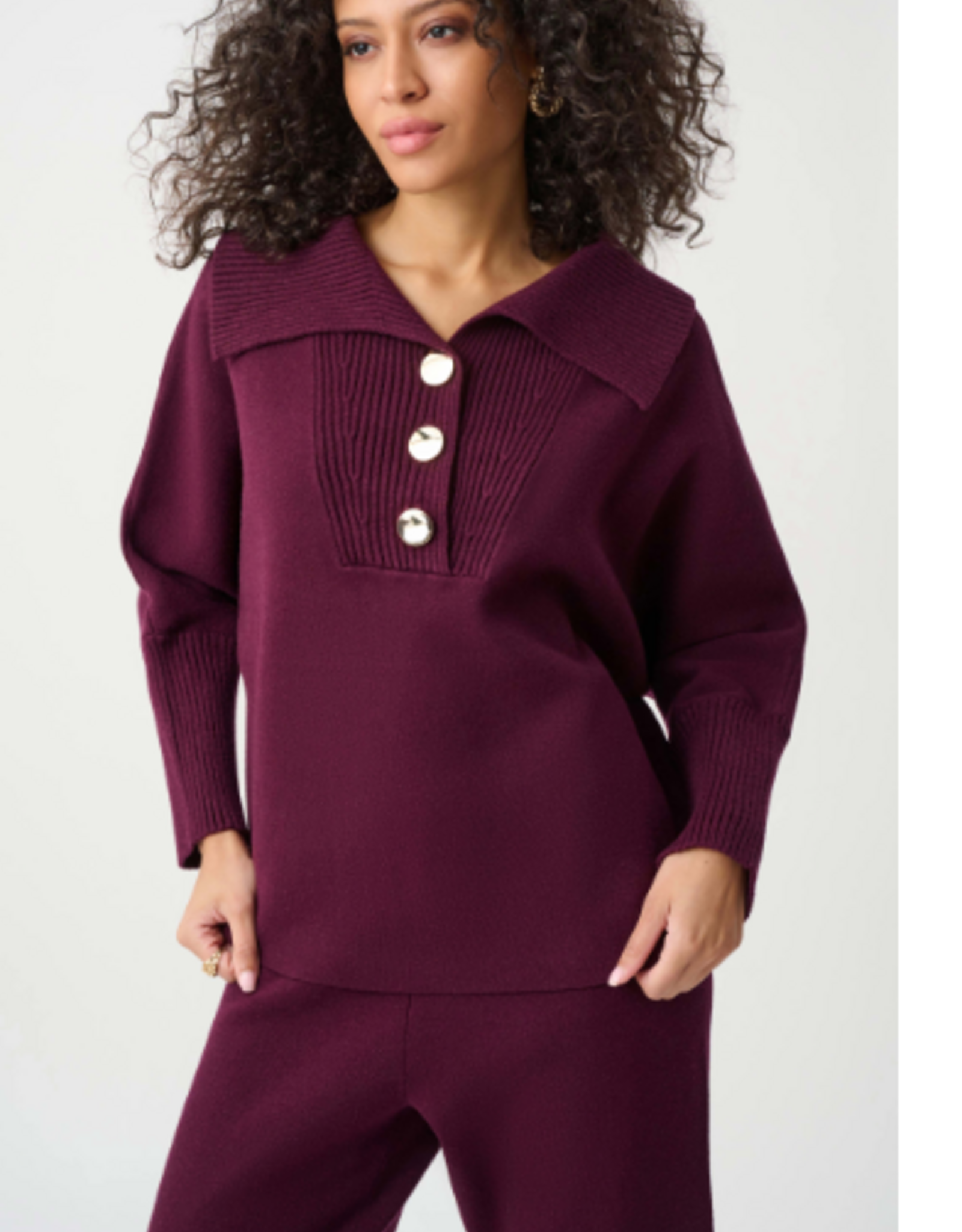 Joseph Ribkoff Joseph Ribkoff  Elderberry Brushed Viscose And Nylon Shawl-Neck Sweater