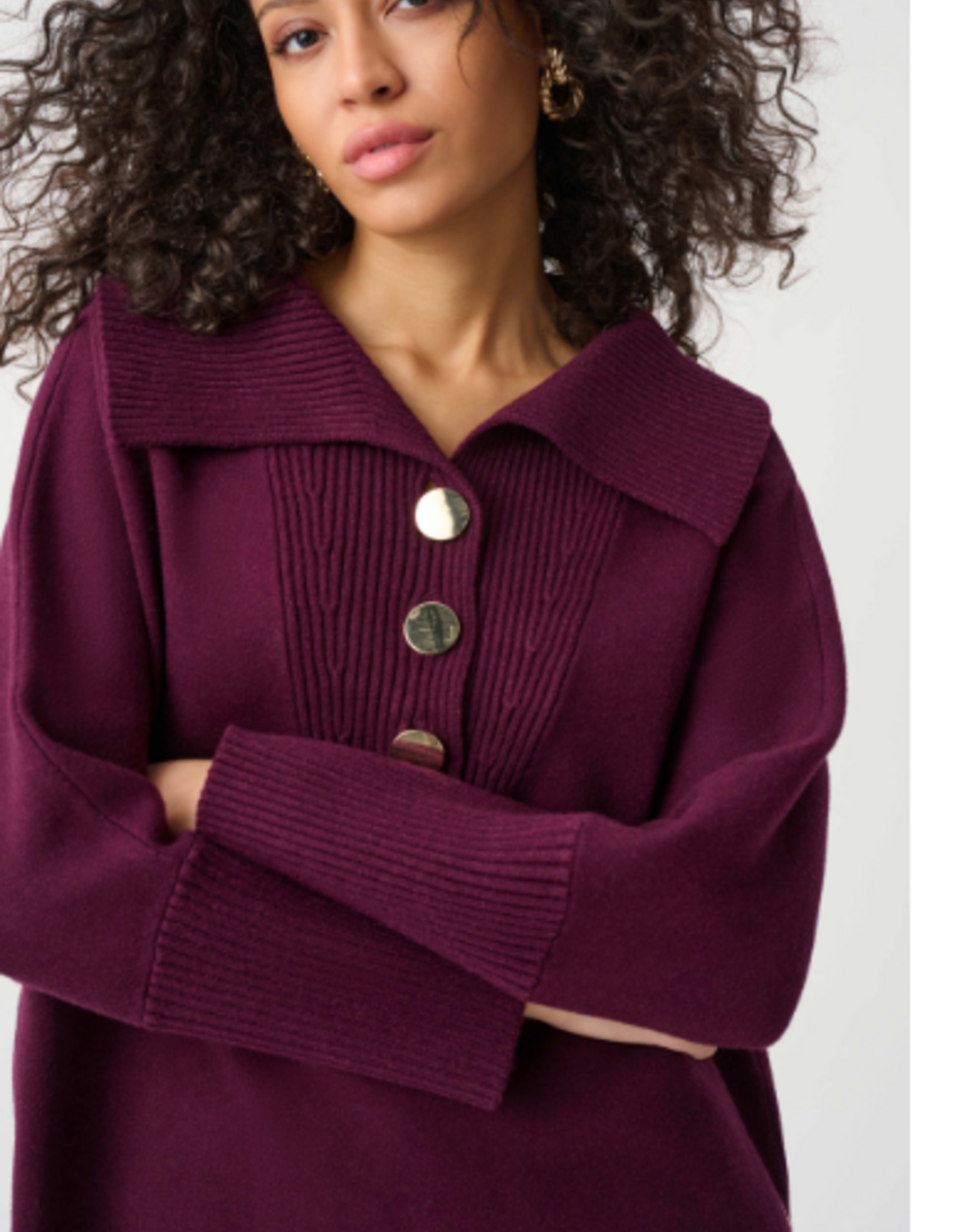 Joseph Ribkoff Joseph Ribkoff  Elderberry Brushed Viscose And Nylon Shawl-Neck Sweater