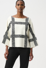 Joseph Ribkoff Joseph Ribkoff Winter White / Black Brushed Viscose And Nylon Plaid Boat-Neck Sweater