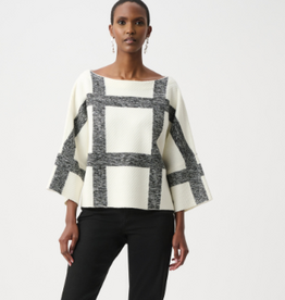 Joseph Ribkoff Joseph Ribkoff Winter White / Black Brushed Viscose And Nylon Plaid Boat-Neck Sweater