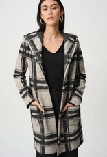 Joseph Ribkoff Joseph Ribkoff  Champagne/Blk  Brushed Jacquard Plaid Hooded Jacket