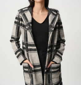 Joseph Ribkoff Joseph Ribkoff Champagne/Blk  Brushed Jacquard Plaid Hooded Jacket