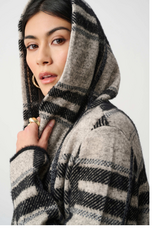 Joseph Ribkoff Joseph Ribkoff  Champagne/Blk  Brushed Jacquard Plaid Hooded Jacket