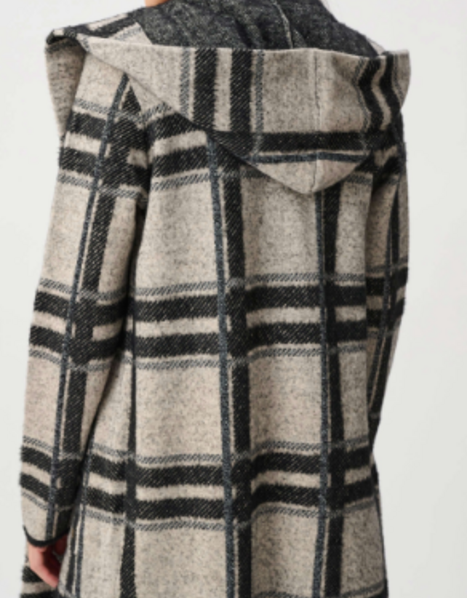 Joseph Ribkoff Joseph Ribkoff  Champagne/Blk  Brushed Jacquard Plaid Hooded Jacket