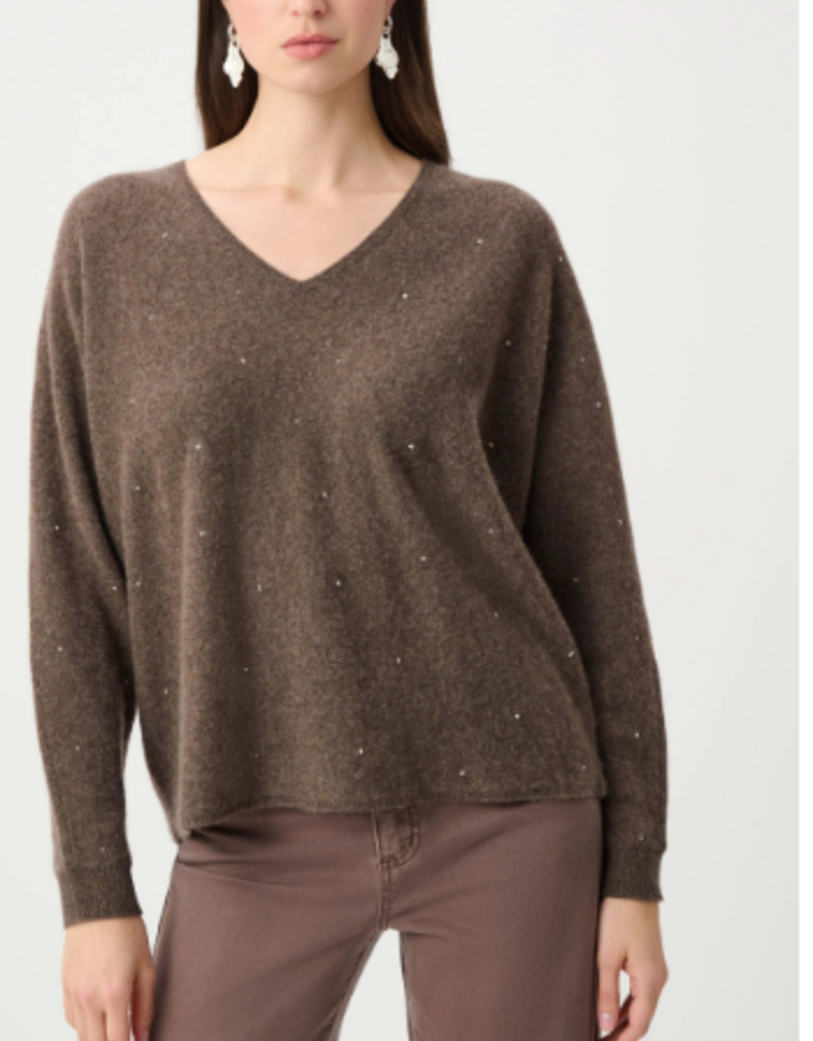 Joseph Ribkoff Joseph Ribkoff Dark Taupe Cashmere Boxy Sweater With Rhinestone Detail