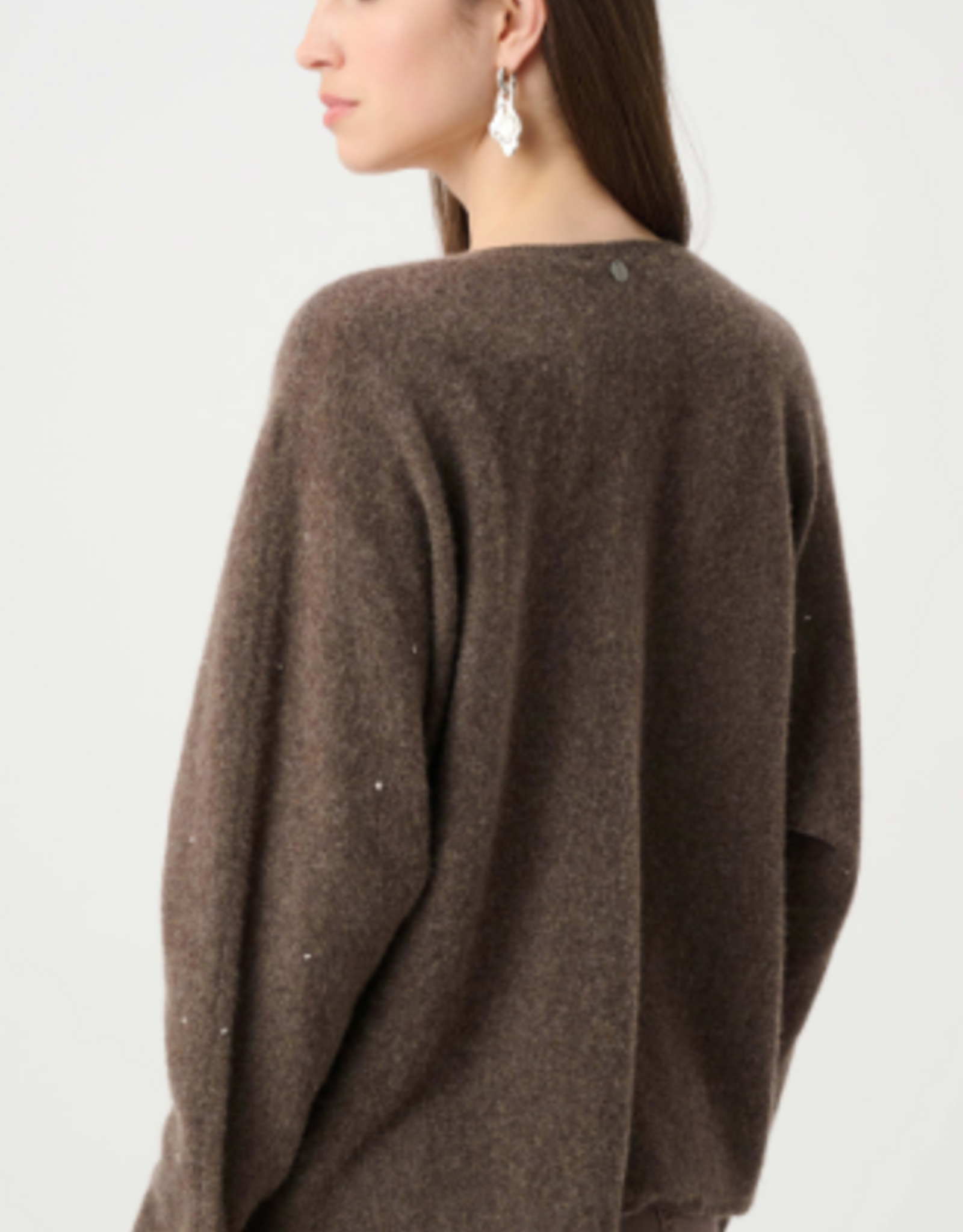 Joseph Ribkoff Joseph Ribkoff Dark Taupe Cashmere Boxy Sweater With Rhinestone Detail