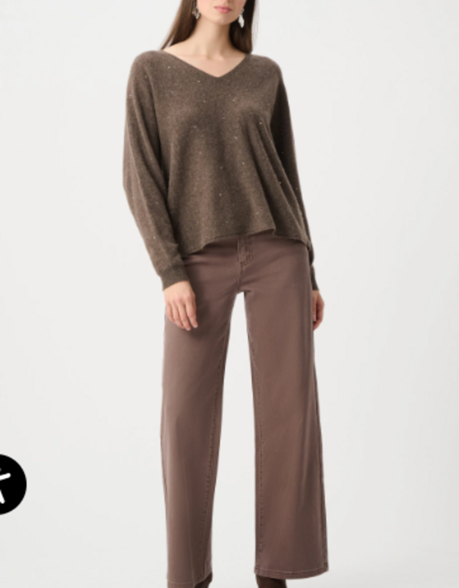 Joseph Ribkoff Joseph Ribkoff Dark Taupe Cashmere Boxy Sweater With Rhinestone Detail