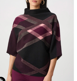 Joseph Ribkoff Joseph Ribkoff Black Multi Brushed Plaid Funnel-Neck Sweater