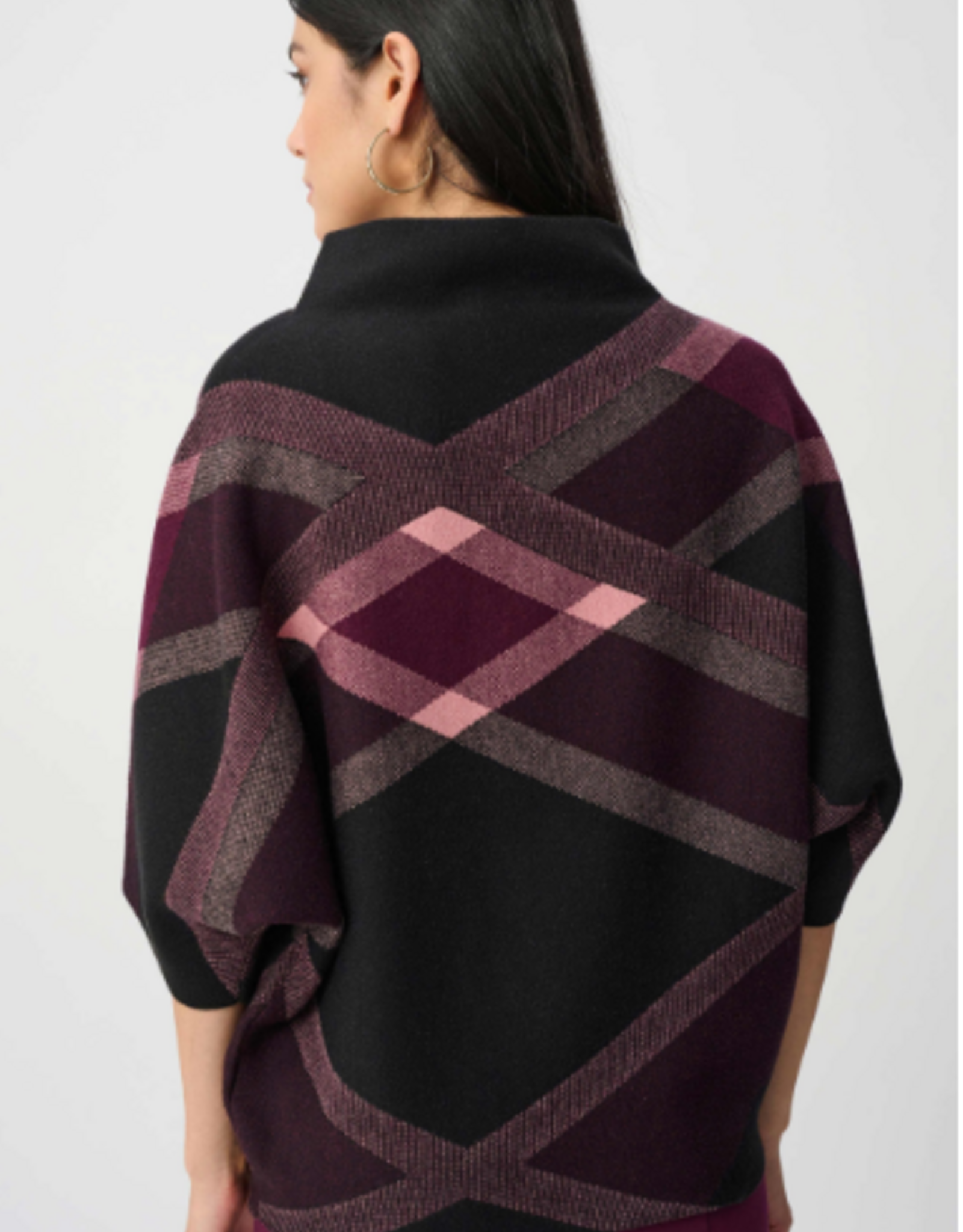 Joseph Ribkoff Joseph Ribkoff Black Multi Brushed Plaid Funnel-Neck Sweater