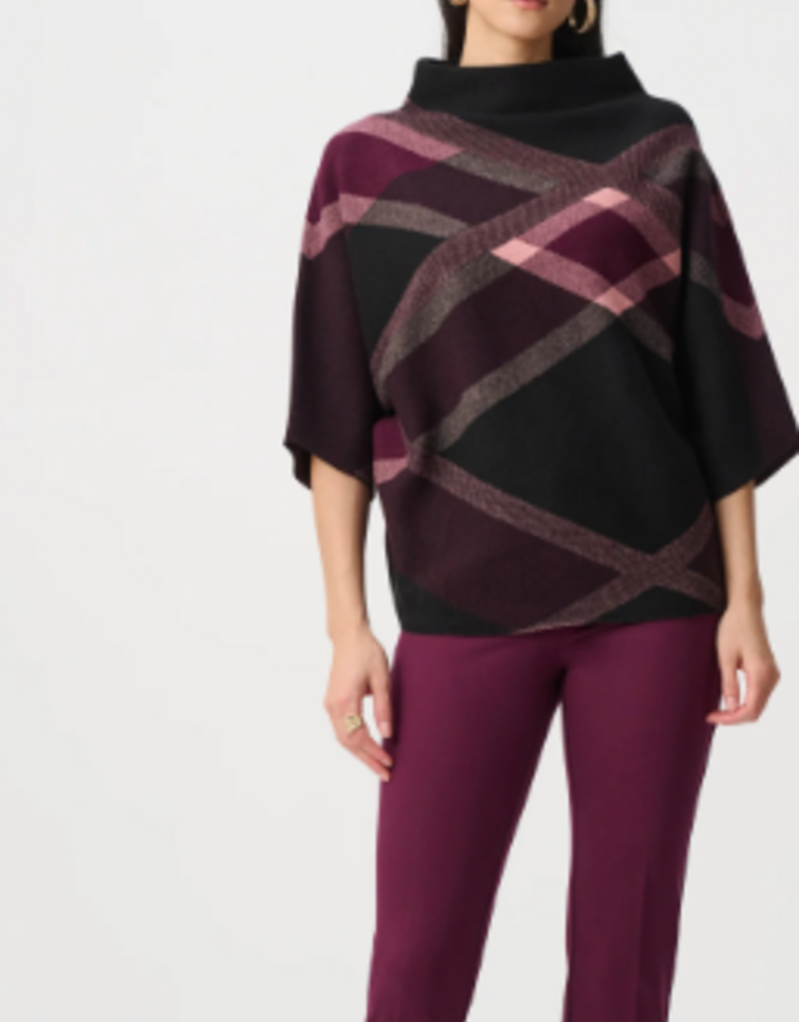 Joseph Ribkoff Joseph Ribkoff Black Multi Brushed Plaid Funnel-Neck Sweater