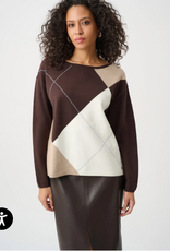 Joseph Ribkoff Joseph Ribkoff Mocha Multi Brushed  Argyle Pattern Crewneck Sweater