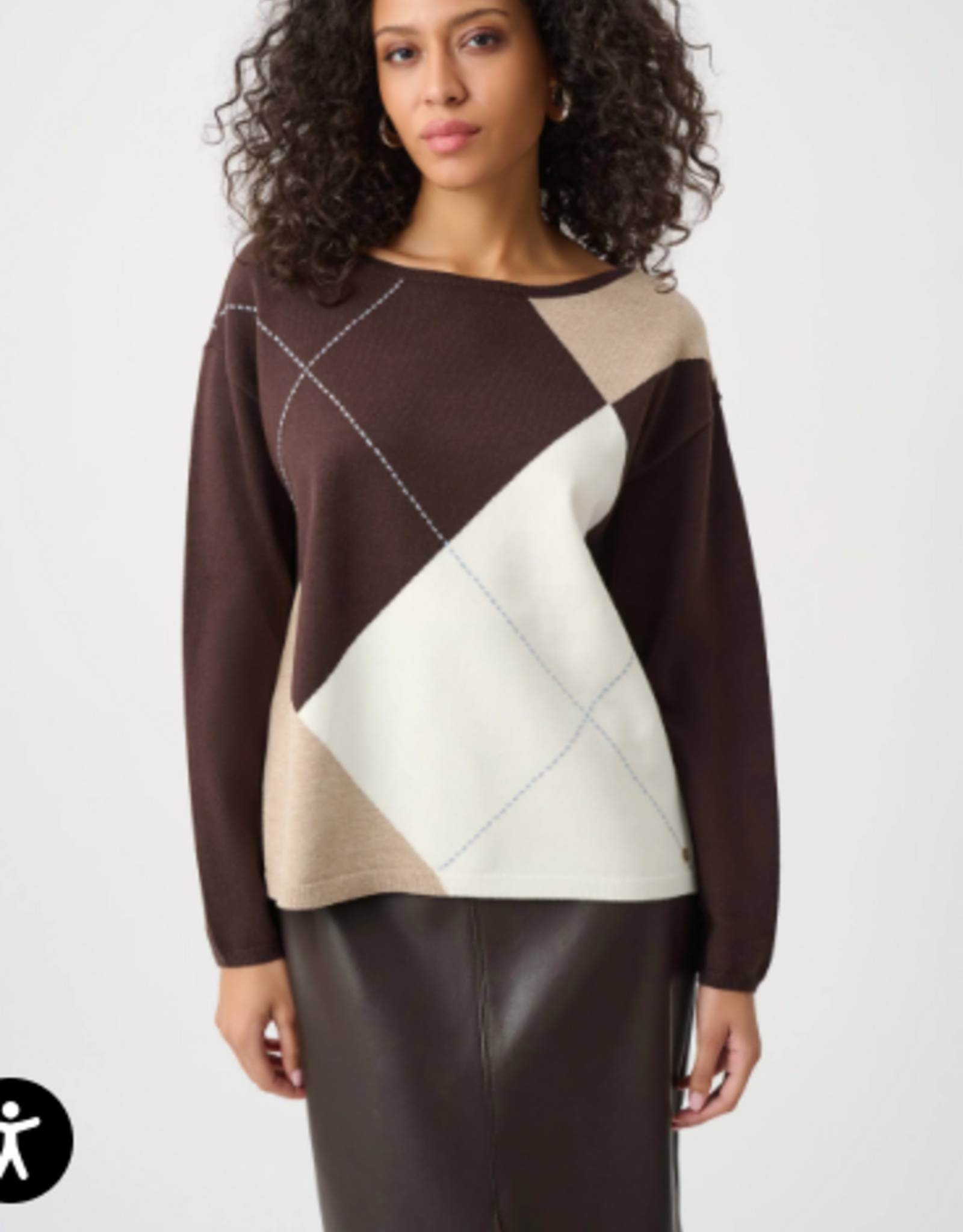 Joseph Ribkoff Joseph Ribkoff Mocha Multi Brushed  Argyle Pattern Crewneck Sweater